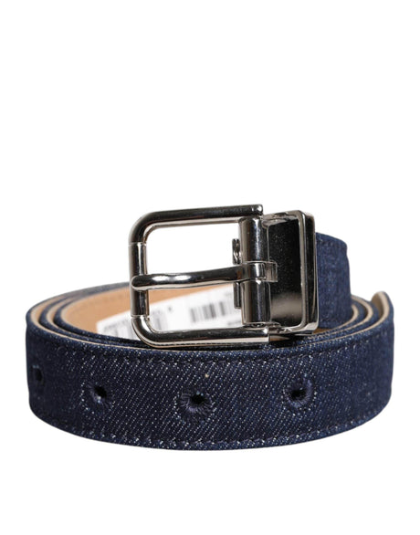 Dolce & Gabbana Blue Denim Silver Logo Metal Waist Buckle Belt - Hilstor