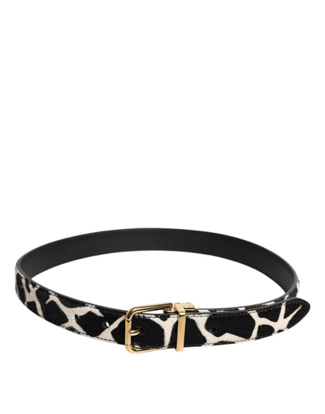 Dolce & Gabbana Brown White Pony Leather Metal Buckle Belt - Hilstor