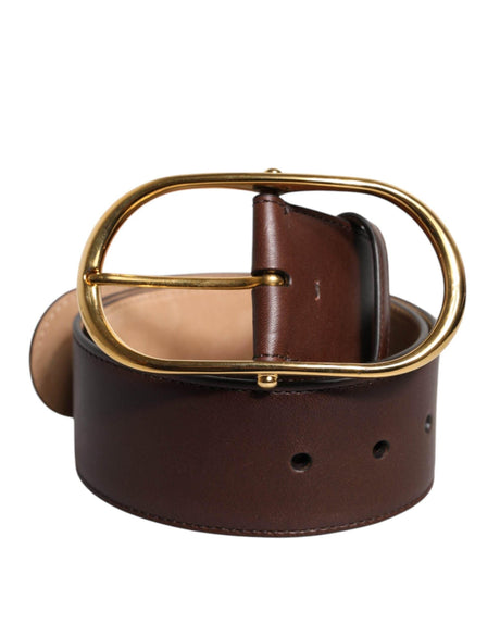 Dolce & Gabbana Brown Leather Waist Gold Metal Buckle Belt - Hilstor