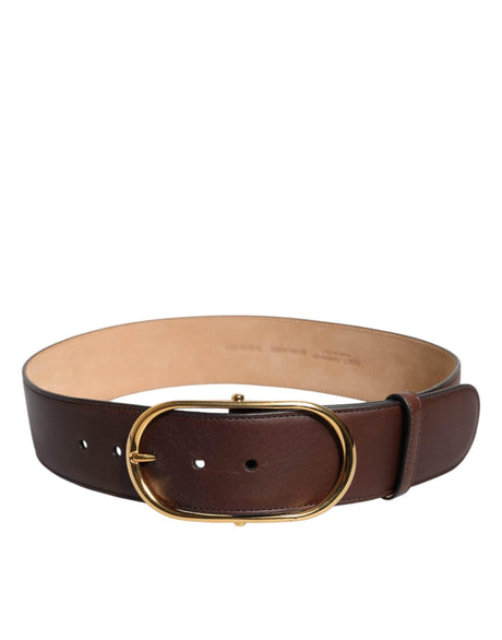Dolce & Gabbana Brown Leather Waist Gold Metal Buckle Belt - Hilstor