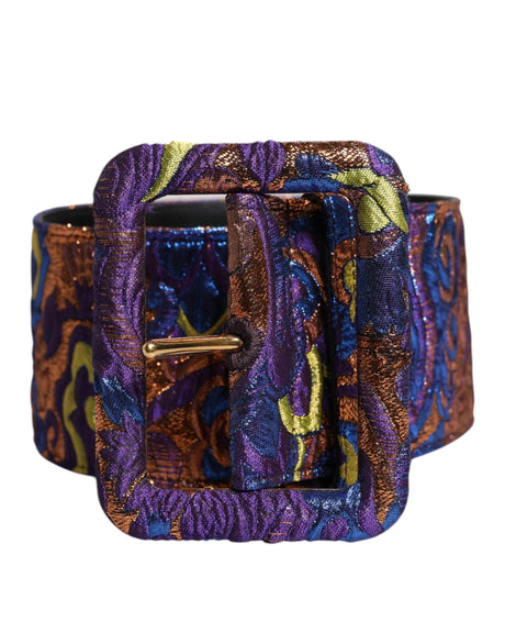 Dolce & Gabbana Multicolor Floral Jacquard Lurex Wide Waist Buckle Belt - Hilstor