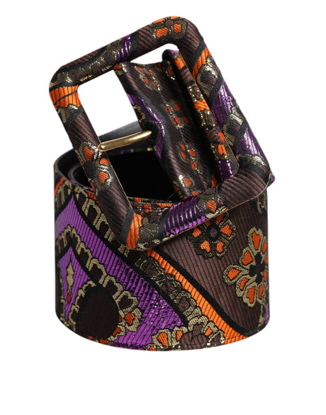 Dolce & Gabbana Multicolor Floral Jacquard Lurex Wide Waist Buckle Belt - Hilstor