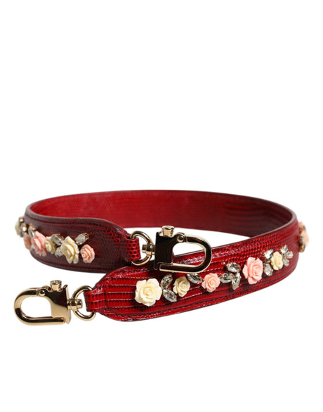 Dolce & Gabbana Red Leather Floral Embellish Bag Shoulder Strap - Hilstor