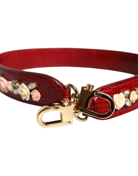 Dolce & Gabbana Red Leather Floral Embellish Bag Shoulder Strap - Hilstor