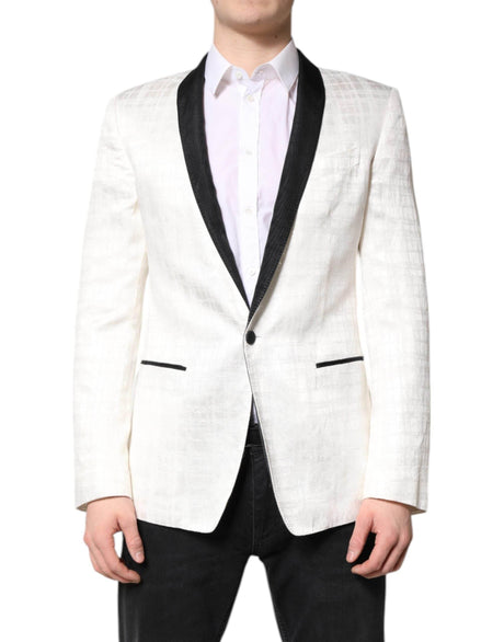 Dolce & Gabbana White Black Single Breasted Coat Blazer Suit - Hilstor