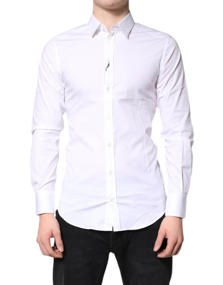 Dolce & Gabbana White Cotton Stretch GOLD Dress Formal Shirt - Hilstor