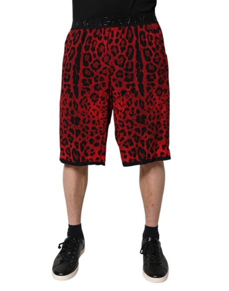 Dolce & Gabbana Red Leopard Print Viscose Bermuda Shorts - Hilstor