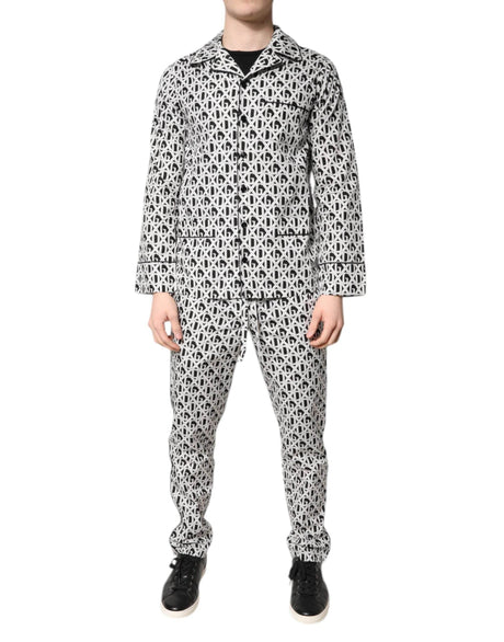 Dolce & Gabbana Black White DG Print Cotton Pajama Set Sleepwear - Hilstor