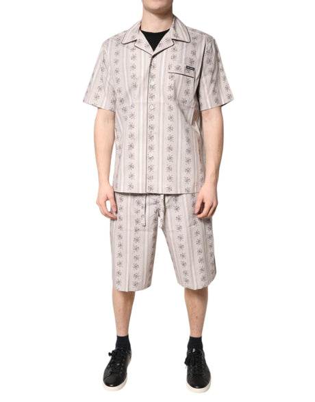 Dolce & Gabbana Beige Floral Print Cotton Men Pajama Set Sleepwear - Hilstor
