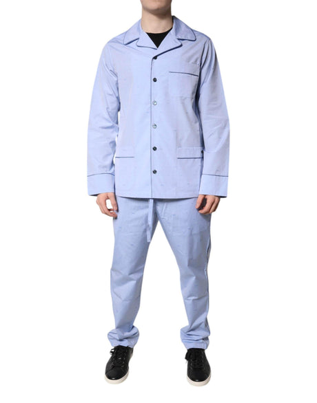 Dolce & Gabbana Light Blue DG Logo Cotton Men Pajama Set Sleepwear - Hilstor