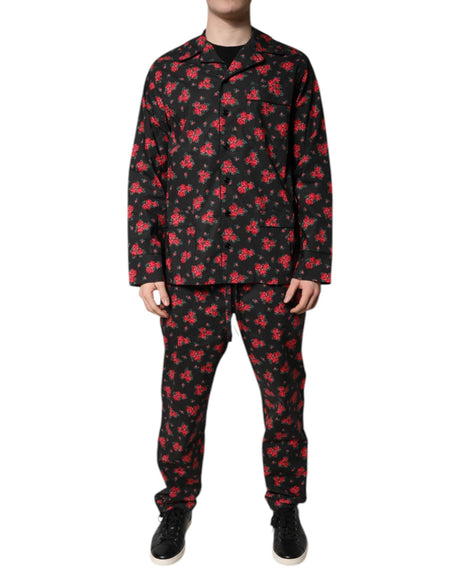 Dolce & Gabbana Black Floral Print Cotton Men Pajama Set Sleepwear - Hilstor