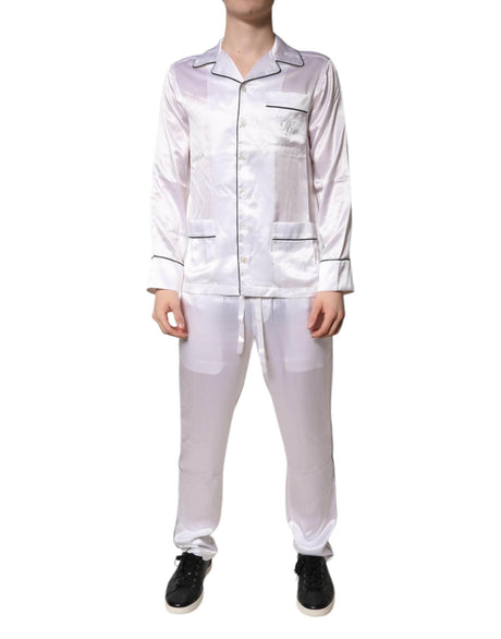 Dolce & Gabbana White Satin Silk Men Pajama Set Sleepwear - Hilstor
