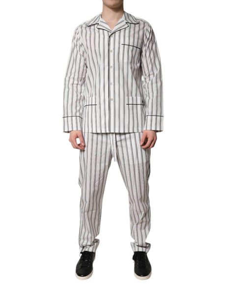 Dolce & Gabbana White Black Stripes Cotton Men Pajama Set Sleepwear - Hilstor