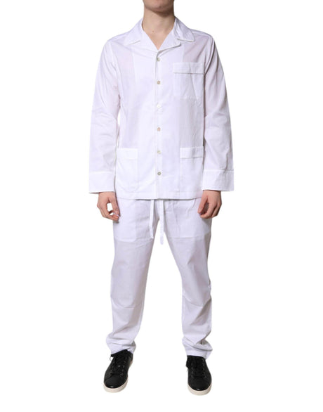 Dolce & Gabbana White Cotton Shirt Pants Pajama Set Sleepwear - Hilstor
