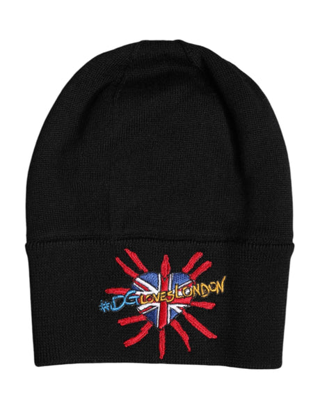 Dolce & Gabbana Black #DGLOVESLONDON Knitted Beanie Hat - Hilstor