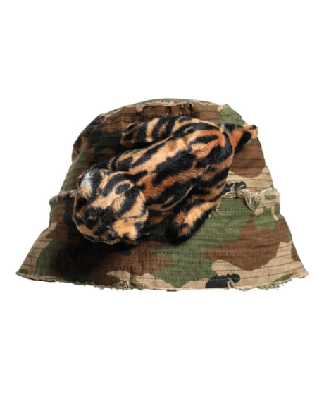 Dolce & Gabbana Multicolor Leopard Embellish Wide Brim Bucket Hat - Hilstor