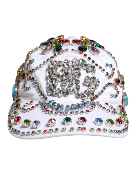 Dolce & Gabbana White Multicolor Crystal Embellish Baseball Cap - Hilstor
