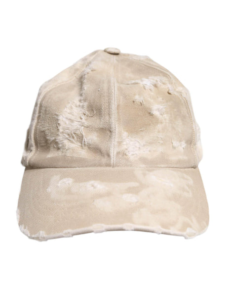 Dolce & Gabbana Beige Tattered Cotton 6 Panels Baseball Cap - Hilstor
