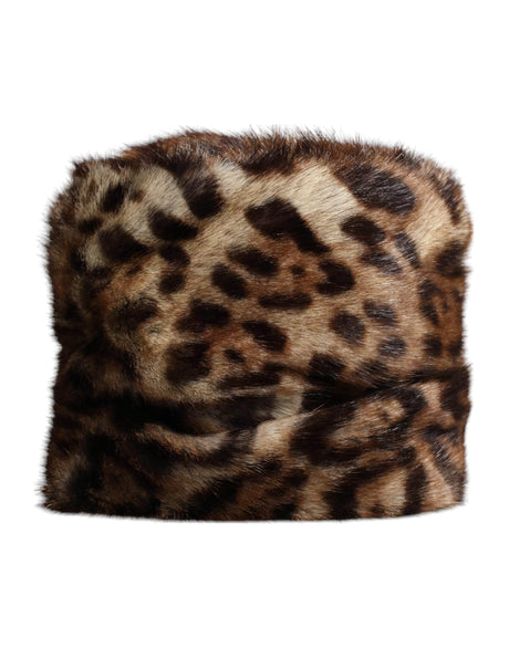 Dolce & Gabbana Brown Leopard Faux Fur Women Bucket Hat - Hilstor