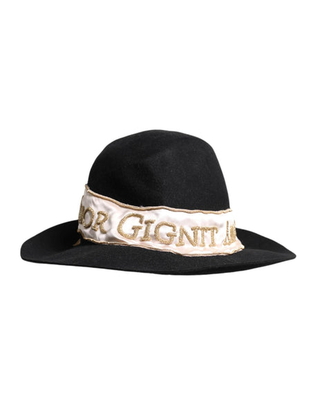 Dolce & Gabbana Black Logo Sequin Embroidery Wide Brim Hat - Hilstor