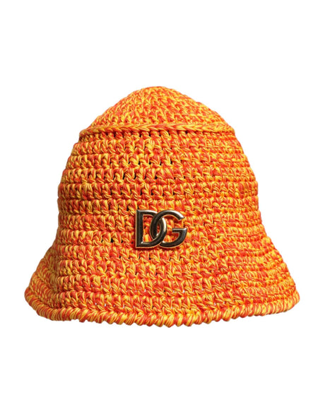 Dolce & Gabbana Orange Cotton Crochet DG Logo Bucket Hat - Hilstor