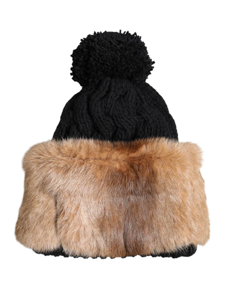 Dolce & Gabbana Black Brown Dyed Rabbit Real Fur Winter Beanie Hat - Hilstor