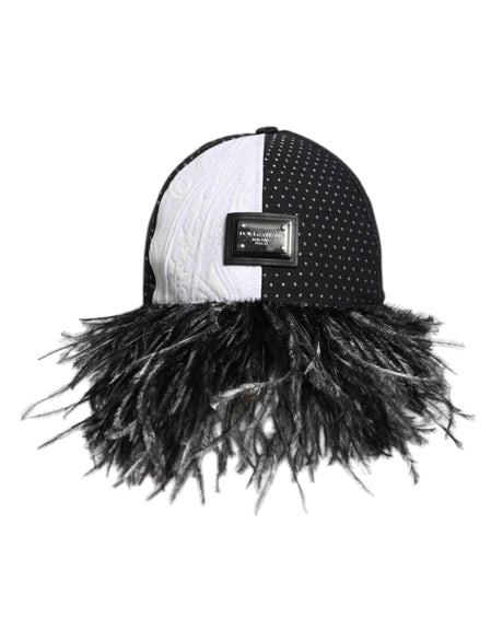 Dolce & Gabbana White Black Polka Dot Feathers Baseball Cap - Hilstor