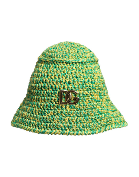 Dolce & Gabbana Green Cotton Crochet DG Logo Bucket Hat - Hilstor