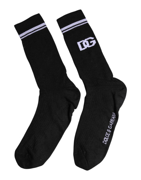 Dolce & Gabbana Black Cotton Logo Mid Calf Men Socks - Hilstor