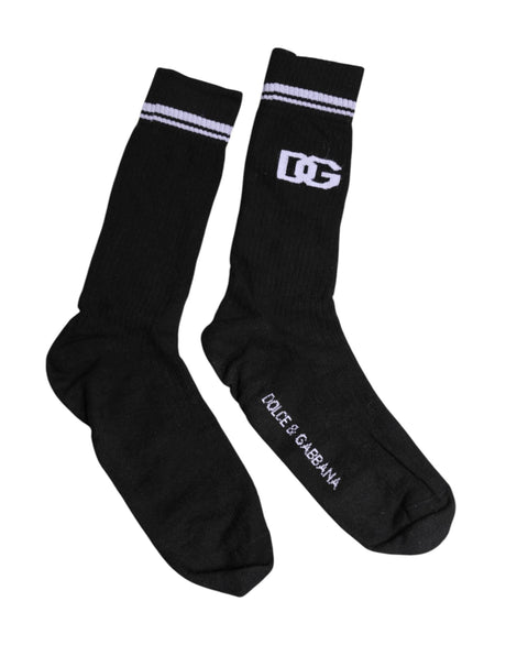 Dolce & Gabbana Black Cotton Logo Mid Calf Men Socks - Hilstor