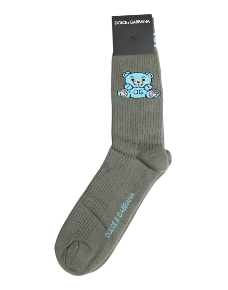 Dolce & Gabbana Gray Cotton DG Bear Mid Calf Socks - Hilstor