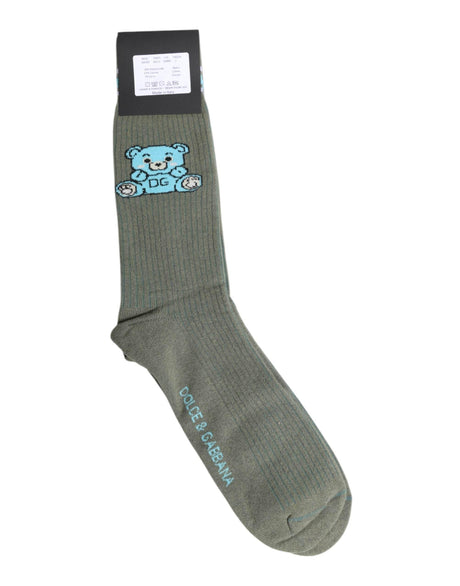 Dolce & Gabbana Gray Cotton DG Bear Mid Calf Socks - Hilstor
