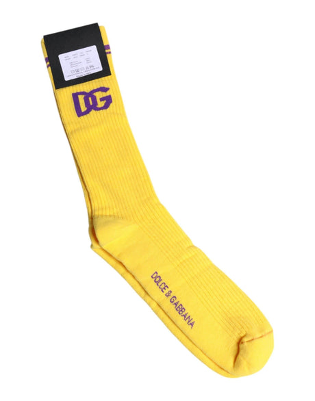 Dolce & Gabbana Yellow Cotton DG Logo Mid Calf Socks - Hilstor