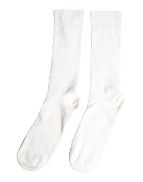 Dolce & Gabbana White Cotton Solid Mid Calf Men Socks - Hilstor