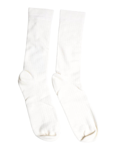Dolce & Gabbana White Cotton Solid Mid Calf Men Socks - Hilstor