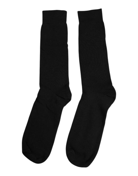 Dolce & Gabbana Black Solid Cotton Mid Calf Men Socks - Hilstor
