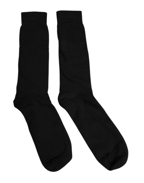 Dolce & Gabbana Black Solid Cotton Mid Calf Men Socks - Hilstor