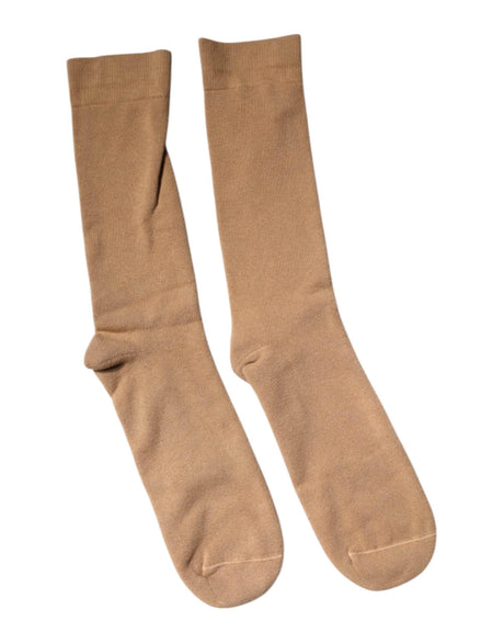 Dolce & Gabbana Brown Solid Cotton Mid Calf Men Socks - Hilstor