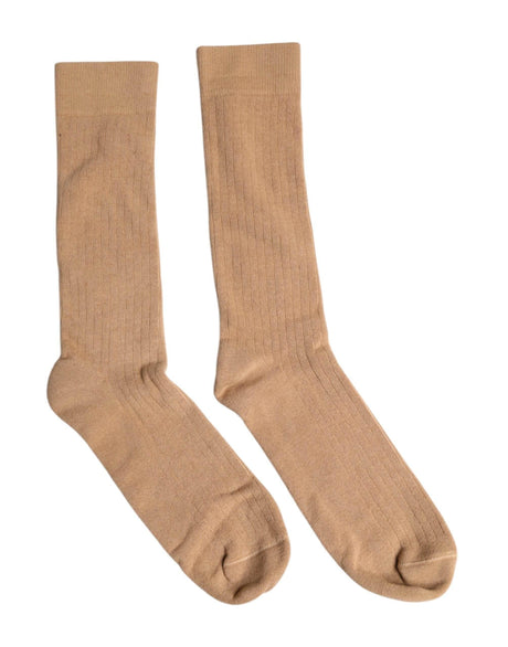 Dolce & Gabbana Brown Solid Cotton Mid Calf Men Socks - Hilstor