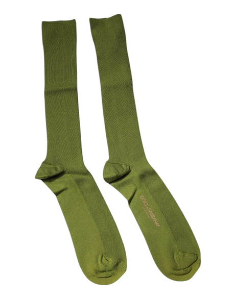 Dolce & Gabbana Green Cotton Logo Over The Calf Socks - Hilstor