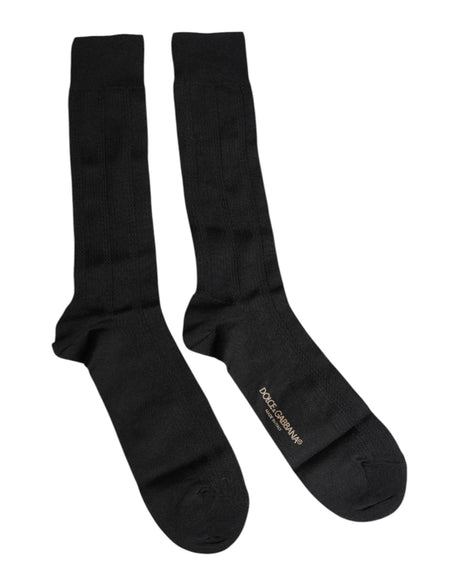 Dolce & Gabbana Black Stretch Logo Mid Calf Men Socks - Hilstor