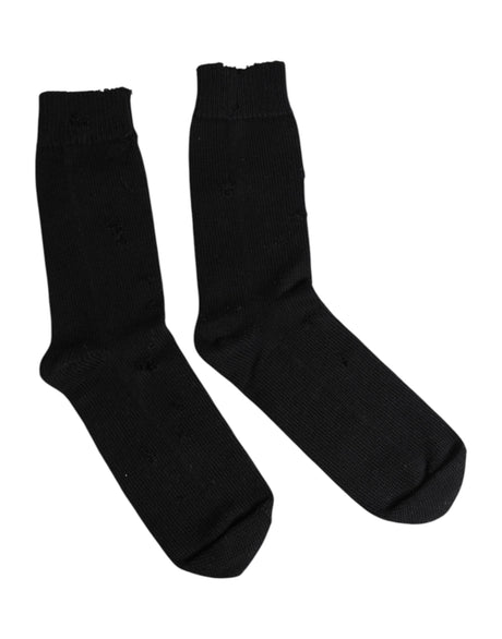 Dolce & Gabbana Black Solid Stretch Mid Calf Men Socks - Hilstor