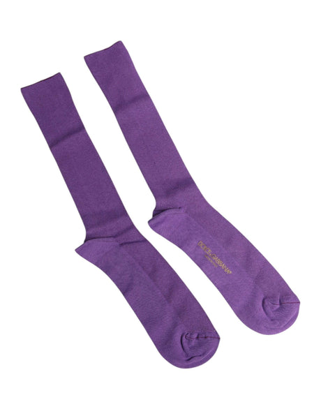Dolce & Gabbana Purple Cotton Logo Over The Calf Socks - Hilstor