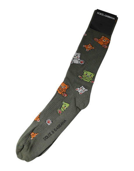 Dolce & Gabbana Green Nylon DG Bear Printed Mid Calf Socks - Hilstor
