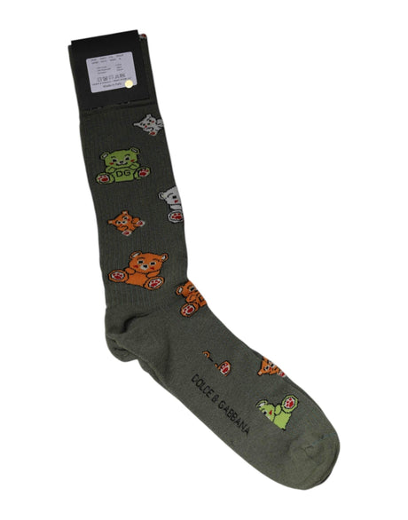 Dolce & Gabbana Green Nylon DG Bear Printed Mid Calf Socks - Hilstor