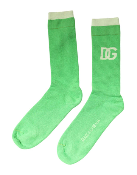 Dolce & Gabbana Green DG Logo Mid Calf Men Nylon Socks - Hilstor