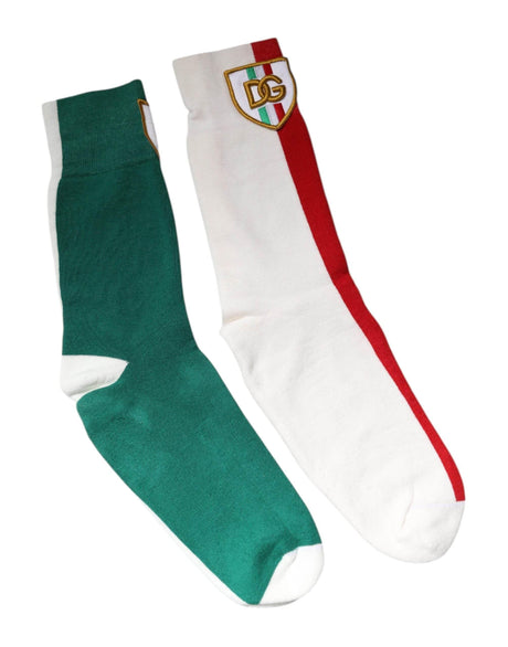 Dolce & Gabbana Multicolor Cotton DG Logo Patch Mid Calf Socks - Hilstor