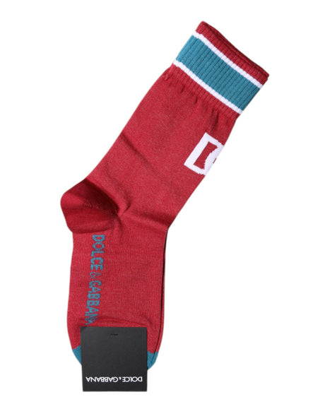 Dolce & Gabbana Red Cotton DG Logo Print Mid Calf Socks - Hilstor