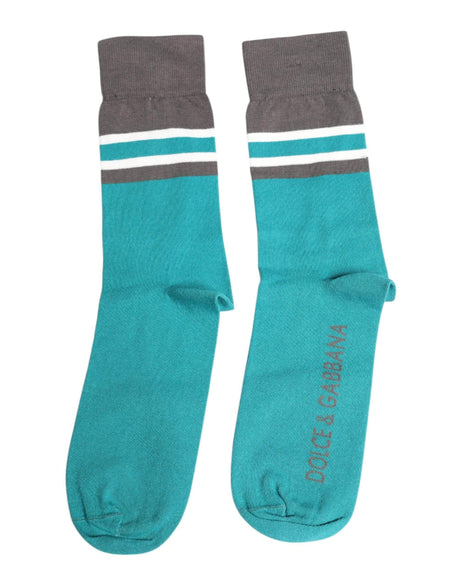 Dolce & Gabbana Green Gray Stretch DG Logo Mid Calf Socks - Hilstor