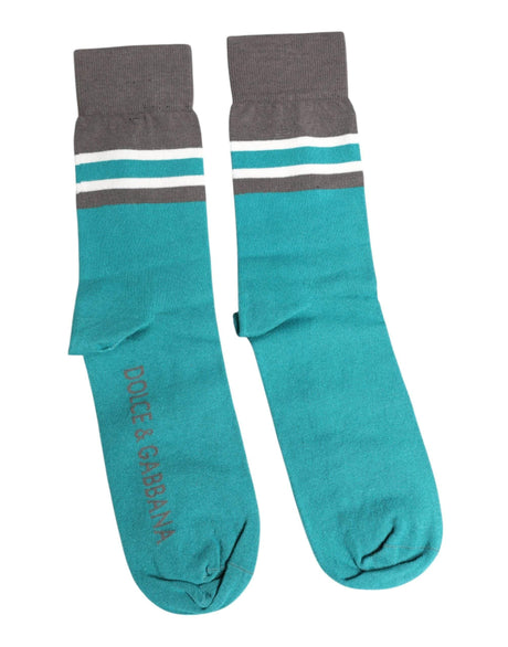 Dolce & Gabbana Green Gray Stretch DG Logo Mid Calf Socks - Hilstor